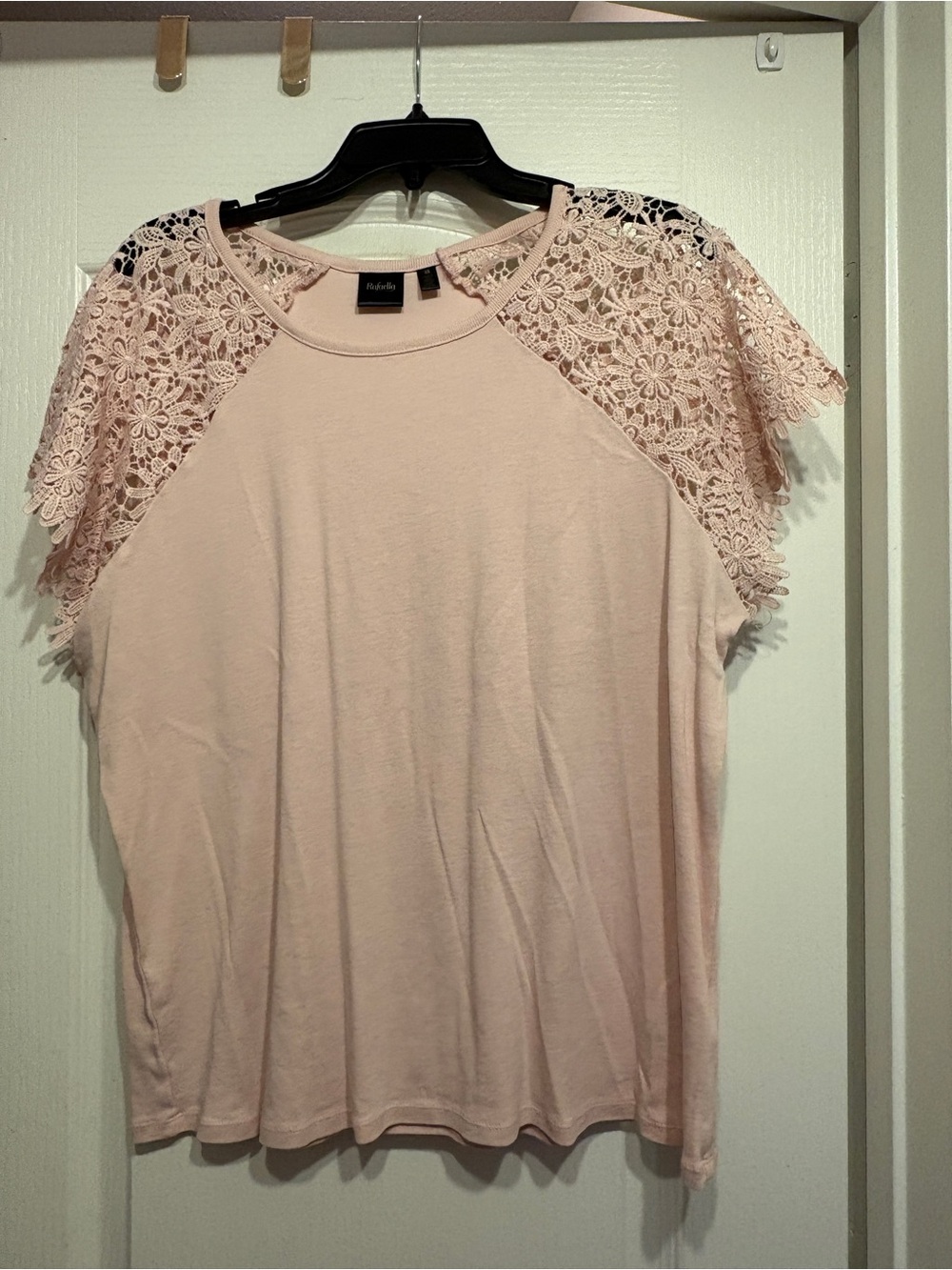 Rafaella Blush Pink Lace-Sleeve Short Sleeve Tee